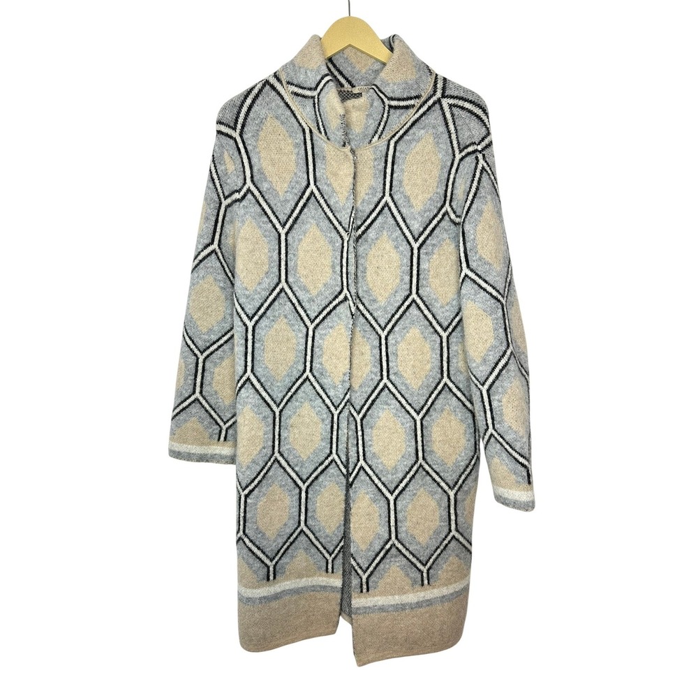 Oriana Long Cardigan Womens M Geometric Alpaca Wool Quiet Luxury Cozy Minimalist